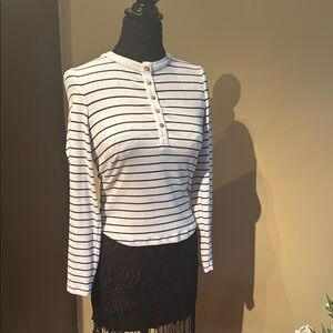 C&C California White and Black Fitted Long Sleeve Polo Tee